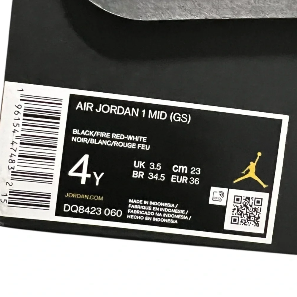 Nike Air Jordan 1 Mid GS 4Y Youth Black / Fire Red Sneakers